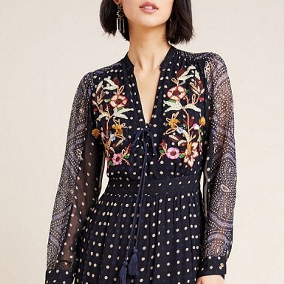 Anthropologie Maeve Cassidy Embroidered Beaded Midi Dress Size 2 - Picture 5 of 16